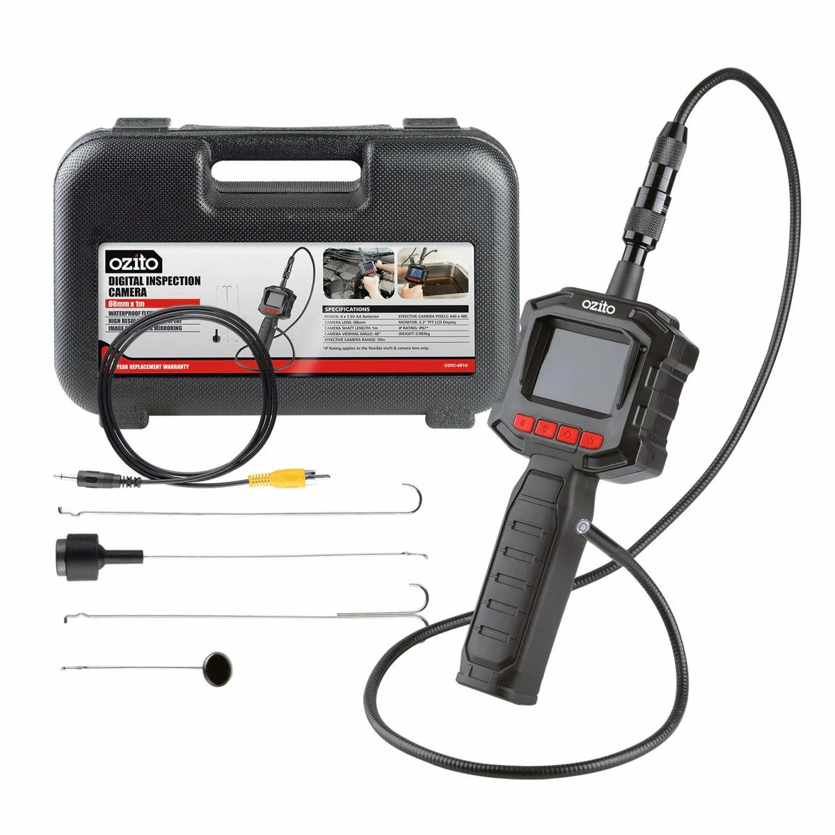 Ozito Digital Inspection Camera - 8mm x 1m - Waterproof - Flexible Shaft