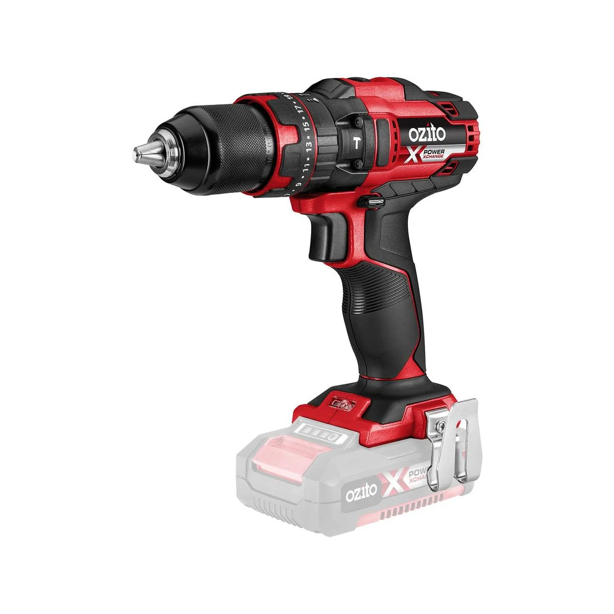 Ozito PXC 18V Hammer Drill Skin Only - 13mm Keyless Chuck - Lightweight - Red/Black/Silver