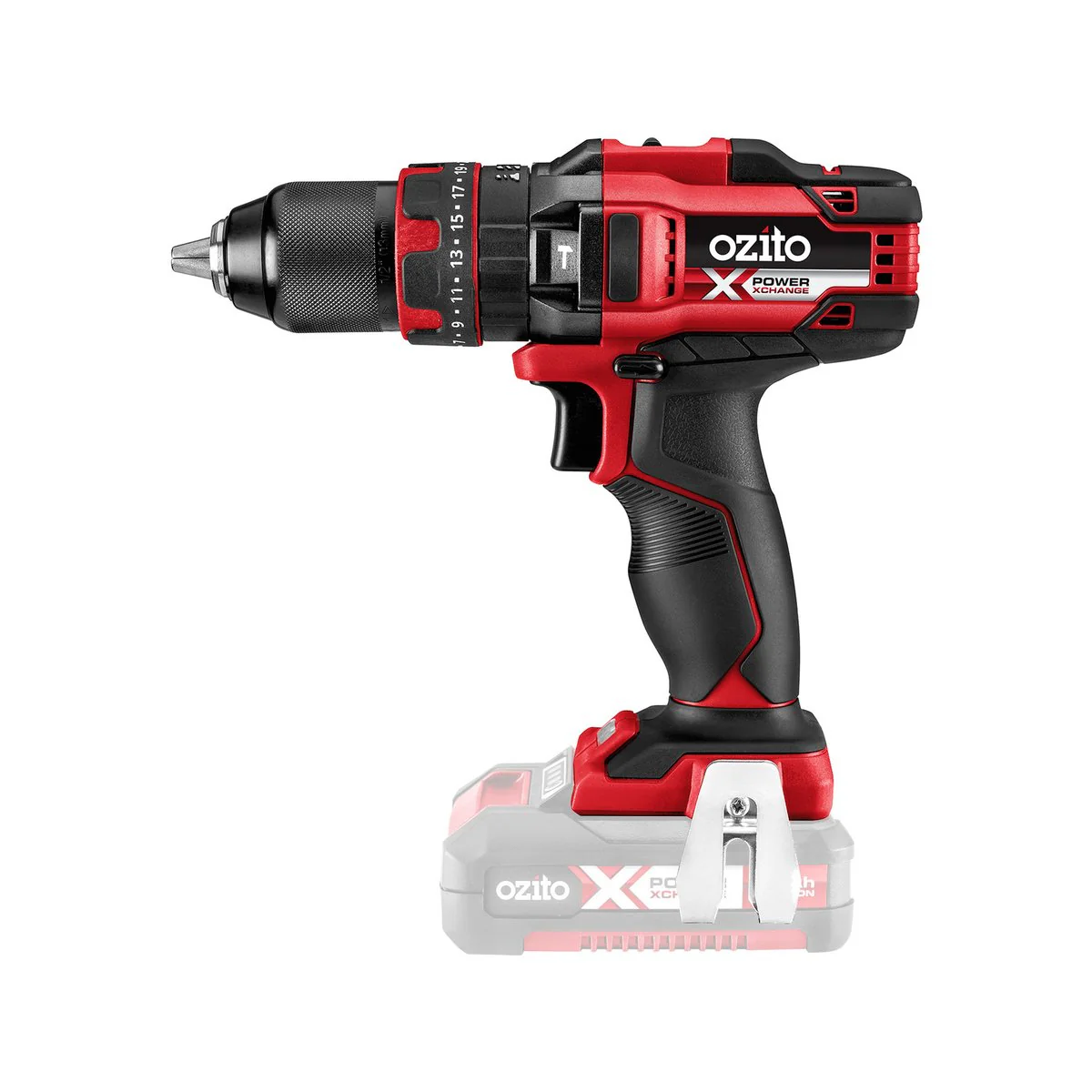 Ozito PXC 18V Hammer Drill Skin Only - 13mm Keyless Chuck - Lightweight - Red/Black/Silver - Image 2