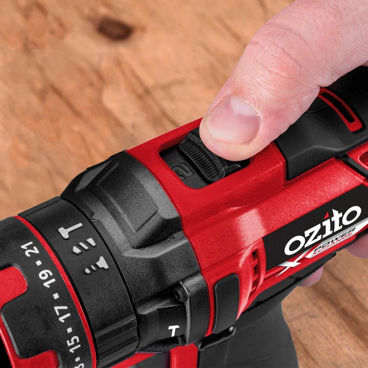 Ozito PXC 18V Hammer Drill Skin Only - 13mm Keyless Chuck - Lightweight - Red/Black/Silver - Image 3