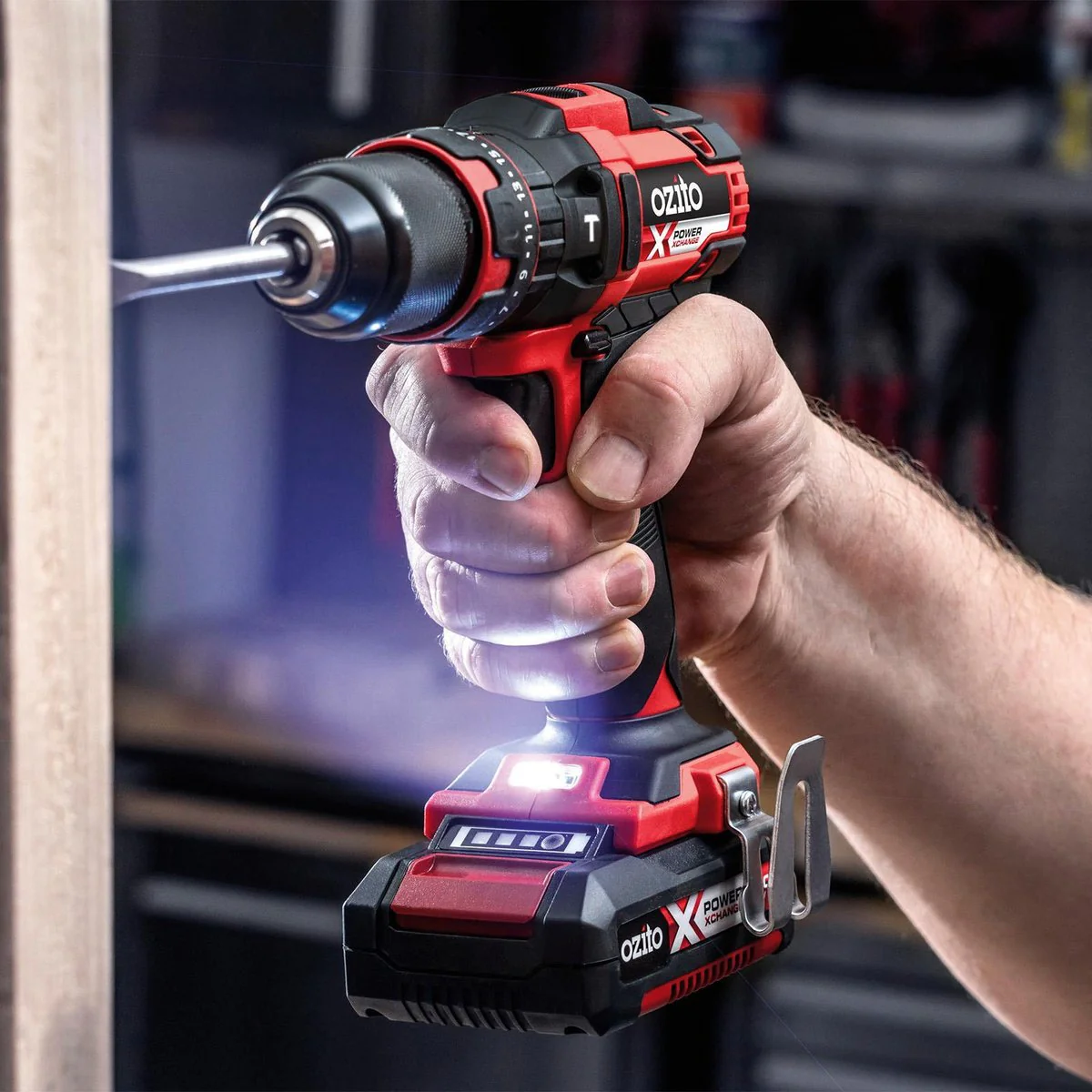 Ozito PXC 18V Hammer Drill Skin Only - 13mm Keyless Chuck - Lightweight - Red/Black/Silver - Image 4