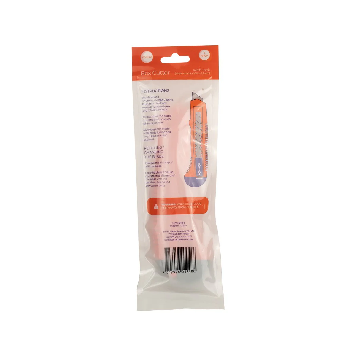 Packz Box Cutter - 18mm Blade - 1 Pack - 125mm x 155mm - Lightweight - Image 2
