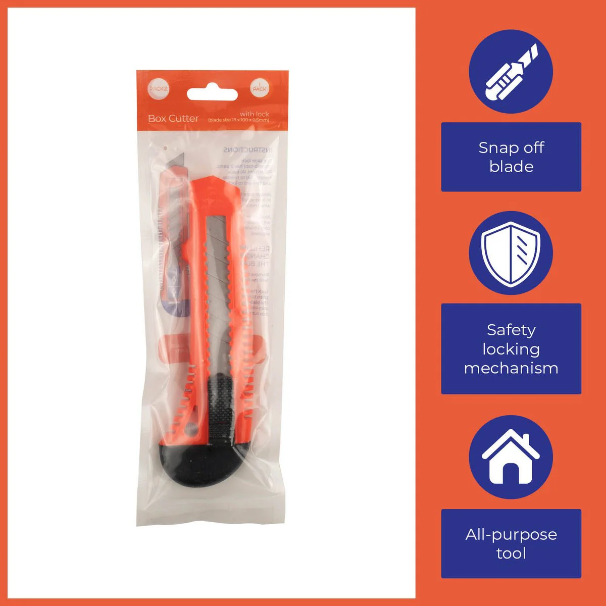 Packz Box Cutter - 18mm Blade - 1 Pack - 125mm x 155mm - Lightweight - Image 4
