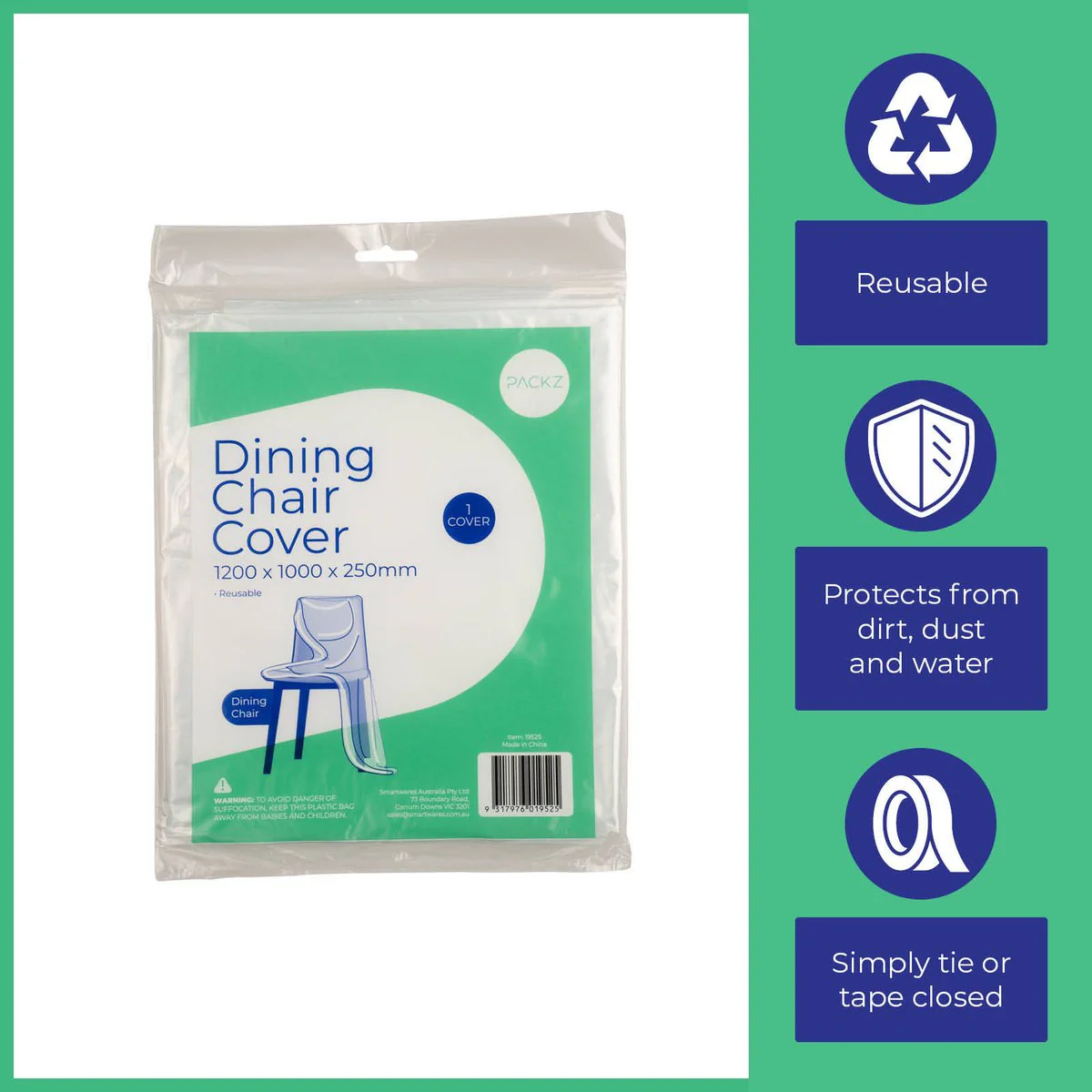 Packz Dining Chair Cover - 1200 x 1000 x 250mm - Clear - Reusable Protection - Image 5