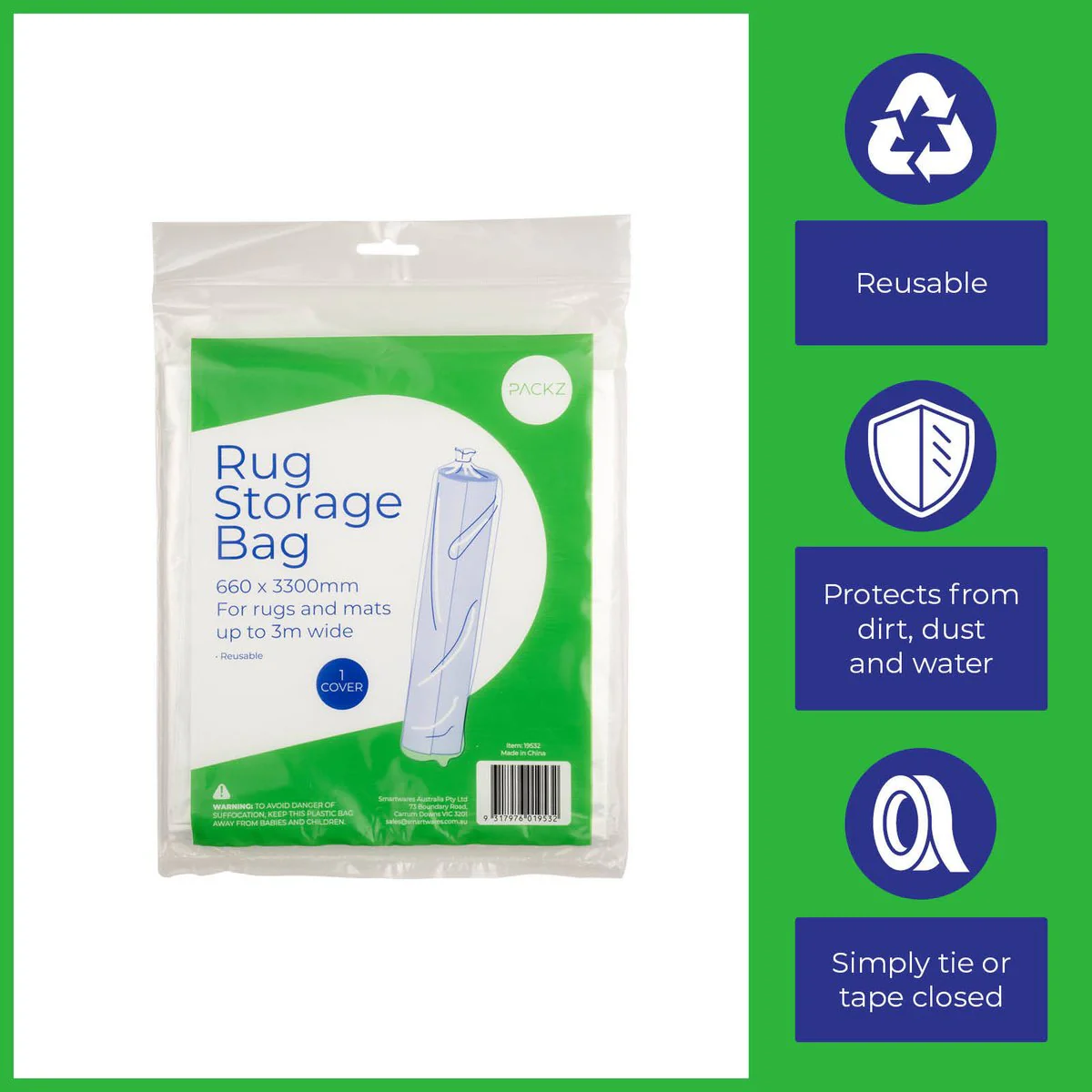 Packz Rug Storage Bag - 660 x 3300mm - Clear - Reusable - Protects from Dirt, Dust, Water - Image 5