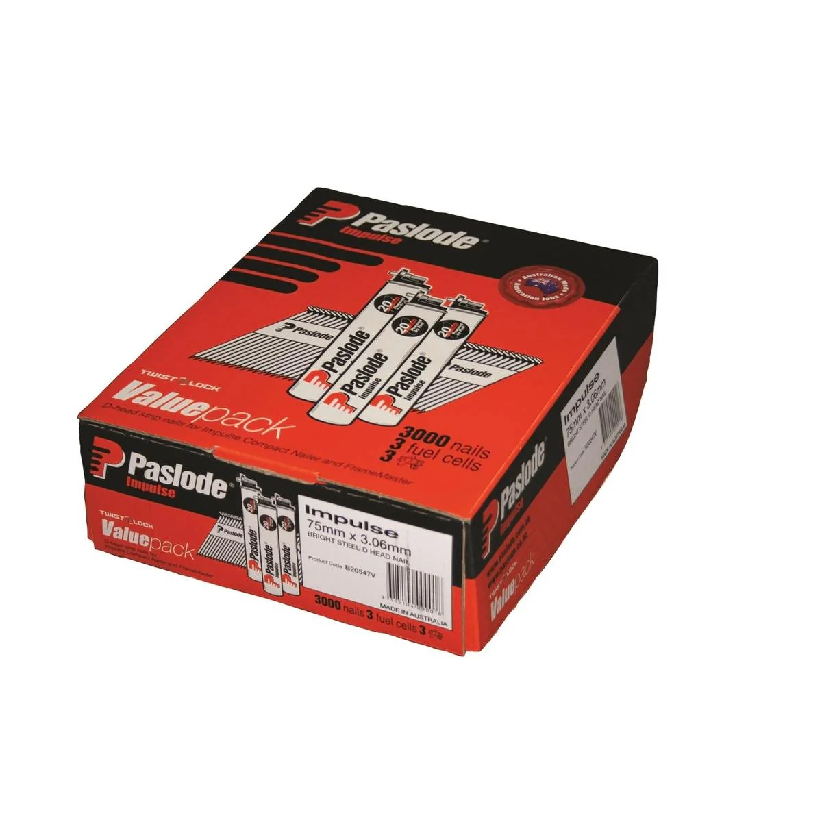 Paslode D Head Impulse Nails - 75mm - Steel - 3000 Pack