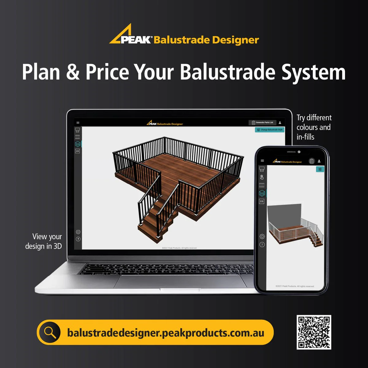 Peak Black Aluminium Deck Balustrade Support 2 Pack - Heavy Duty - 107mm x 50mm - Image 4