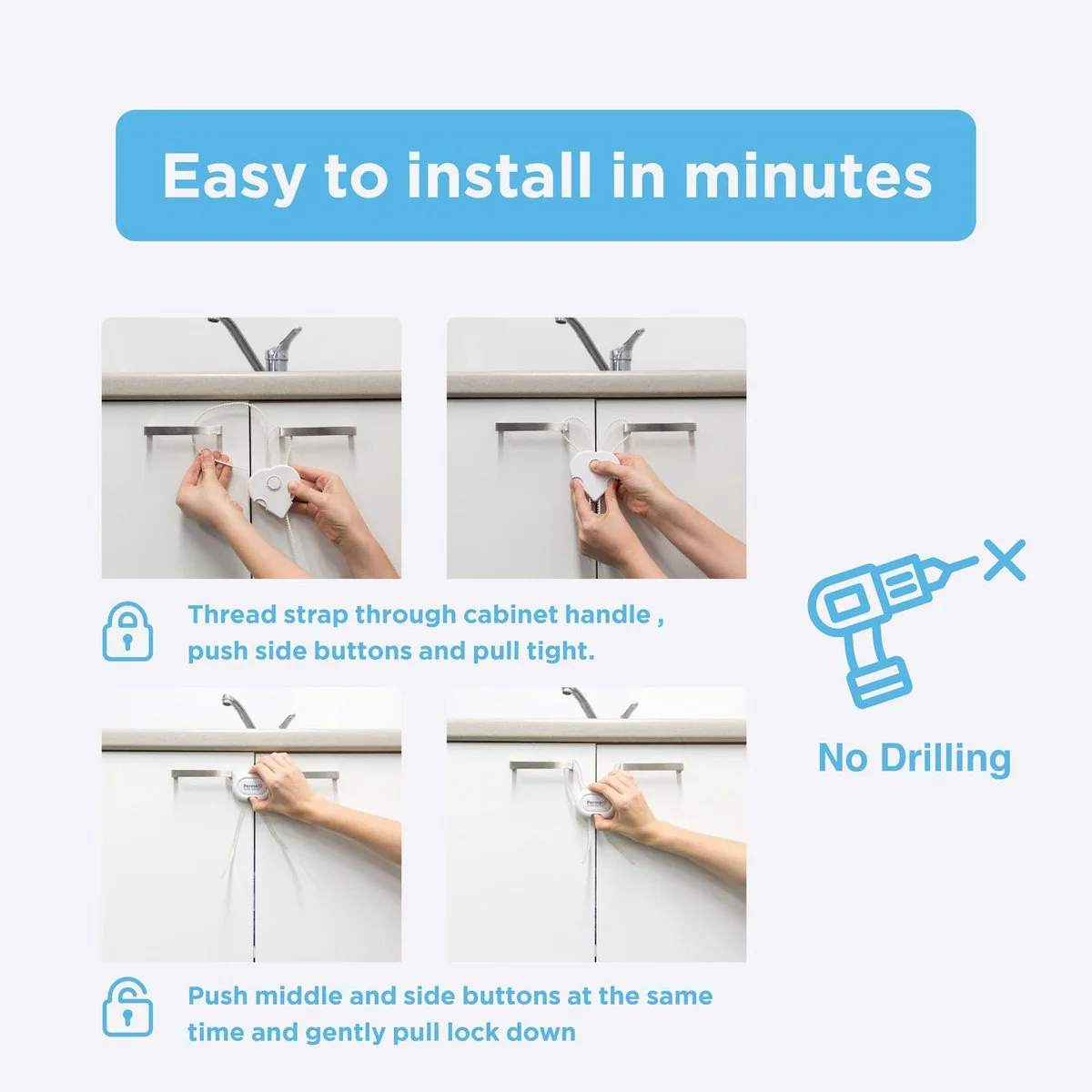 Perma Child Safety Adjustable Cabinet Locks - Plastic - 3 Pack - Easy to Operate - Image 5