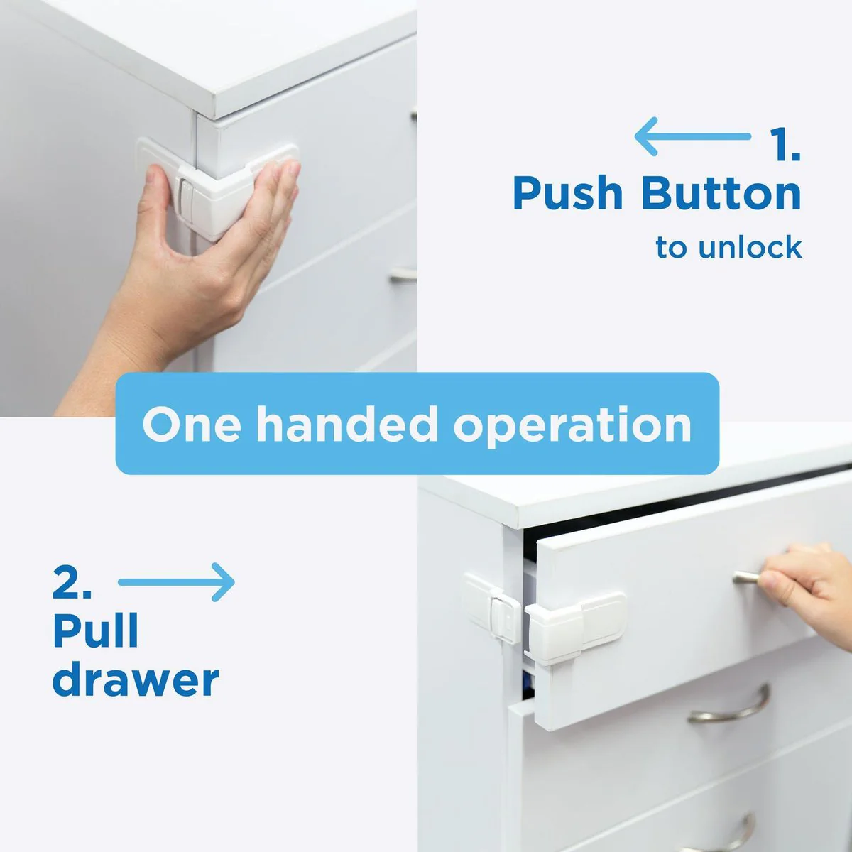Perma Child Safety Corner Drawer Locks 4 Pack - 120mm x 190mm - White - Image 3