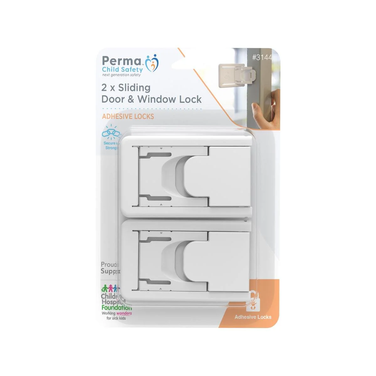 Perma Child Safety Sliding Door and Window Lock 2 Pack - 48mm x 77mm - Easy Installation - Dual Movement Lock