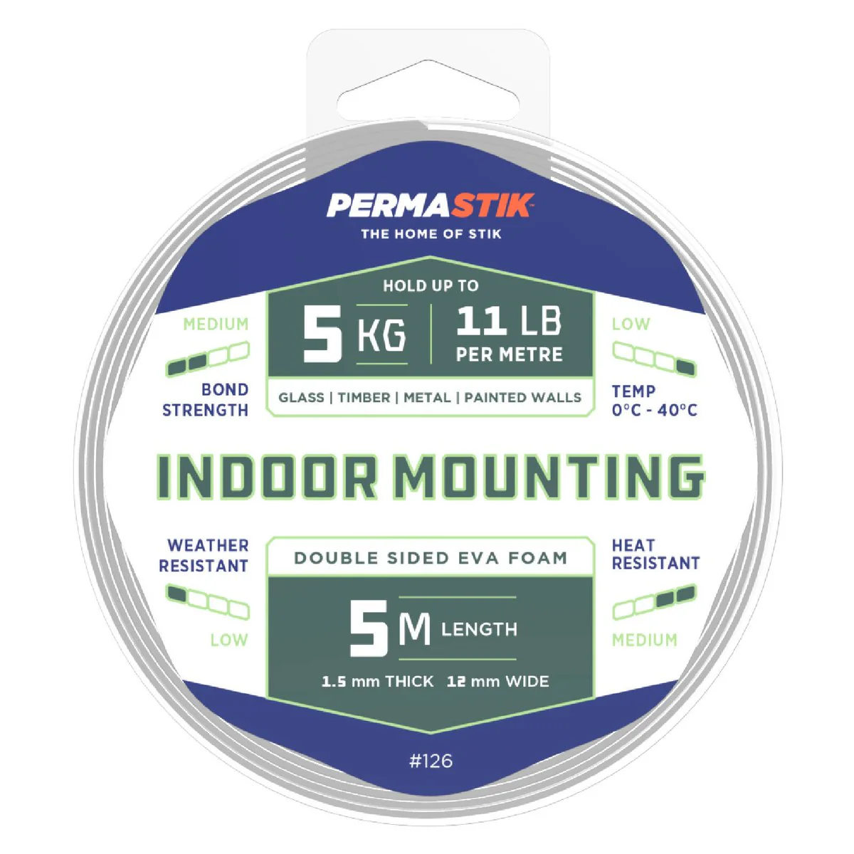 Permastik Indoor Mounting Tape - 12mm x 5m - EVA Foam - 5kg Hold