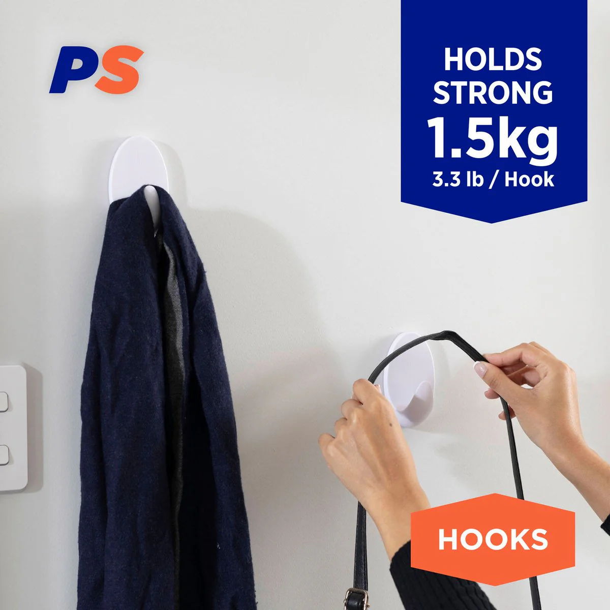 Permastik Large White Vogue Hooks 3 Pack - 110mm x 225mm - Holds 1.5kg - Image 2