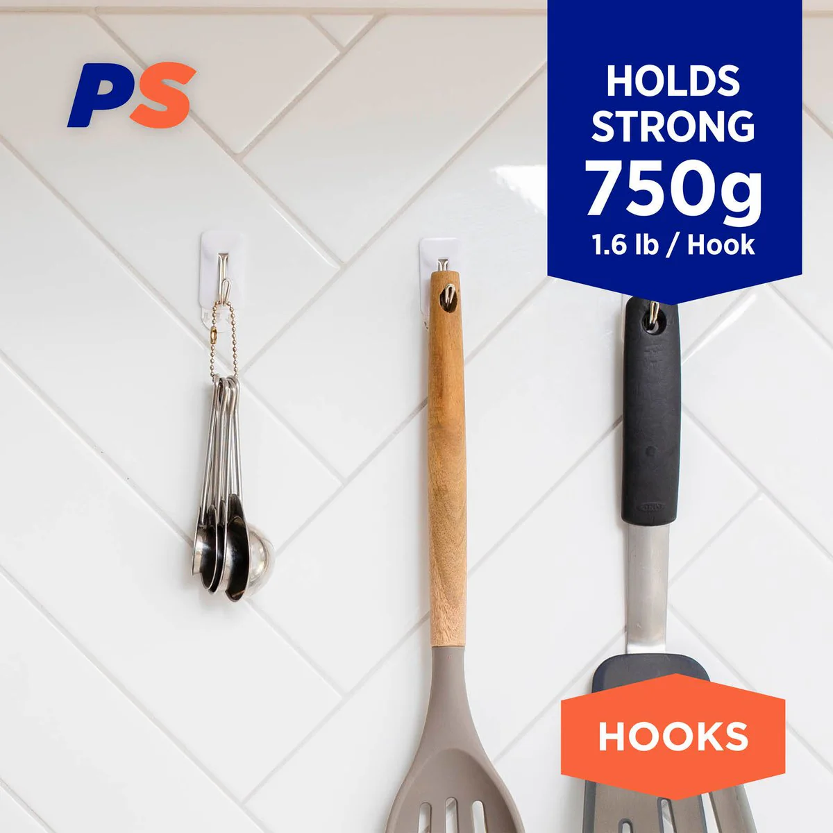 Permastik Medium Kitchen Hooks - 4 Pack - Plastic - Removable Adhesive - Image 2