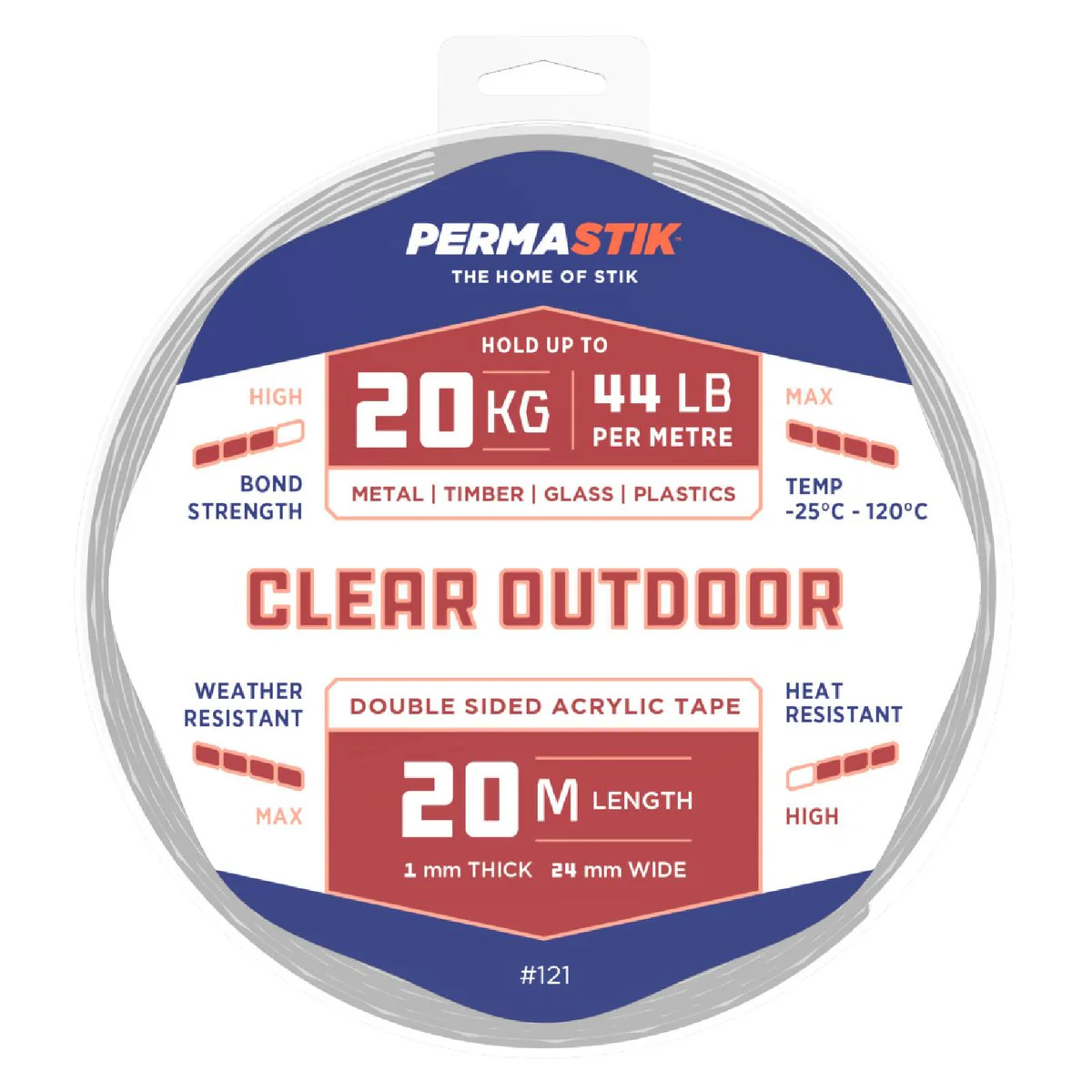 Permastik Outdoor Mounting Tape - 20m x 24mm - Acrylic - UV Resistant