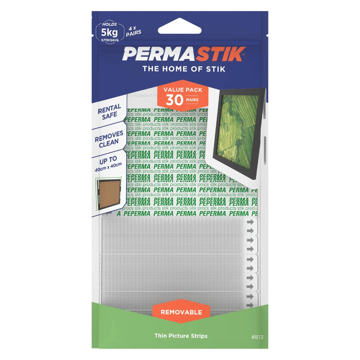 Permastik Thin Picture Strips - 30 Pairs - 40cm x 40cm - White