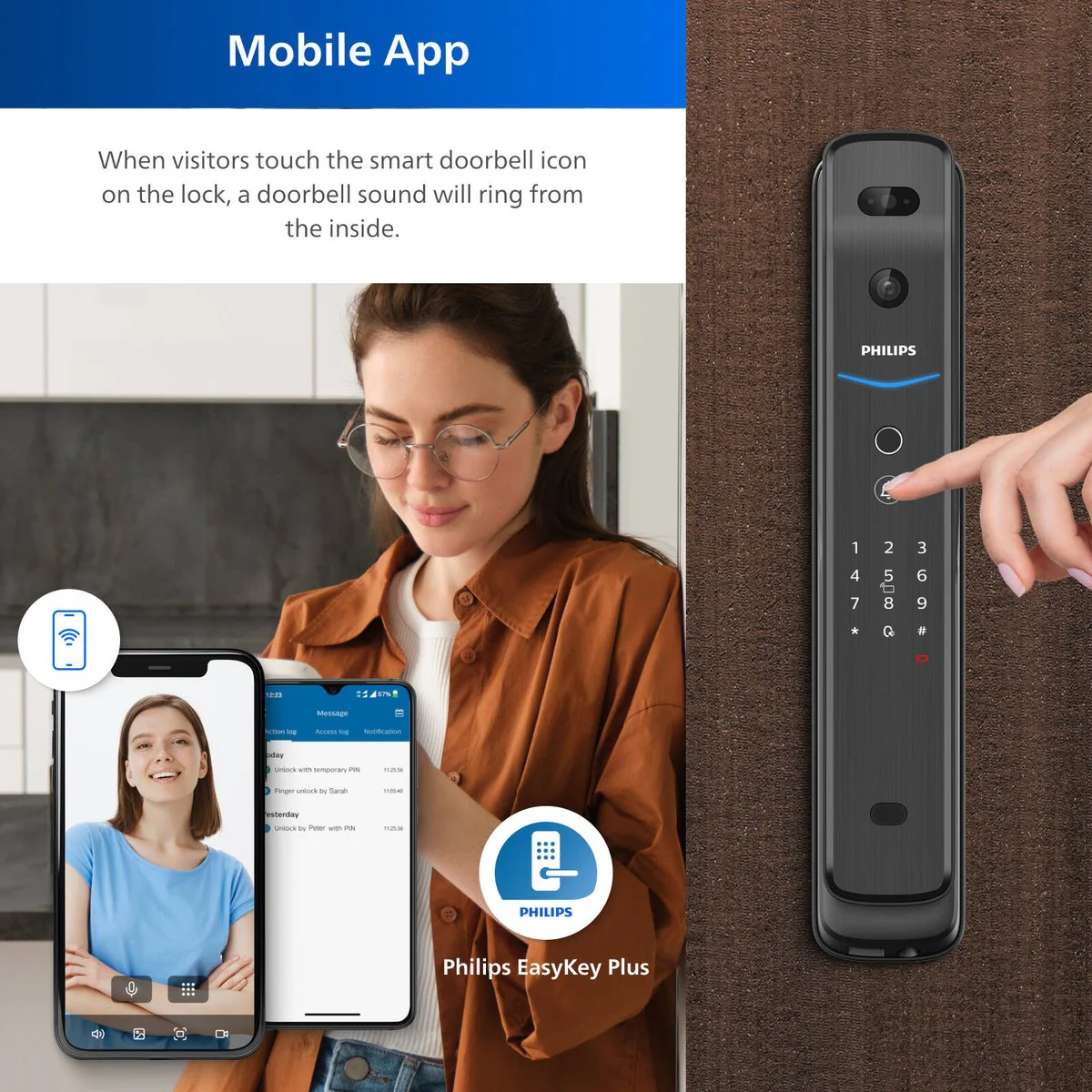 Philips Easykey Smart Mortise Door Lock - 3D Facial Recognition - Black - 80mm x 420mm - Image 3