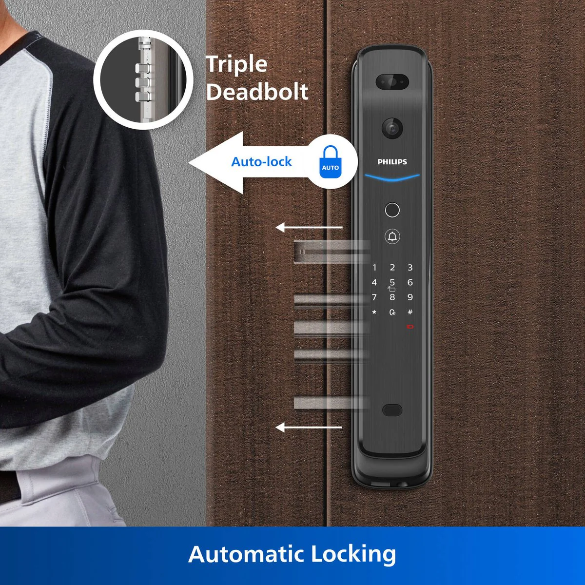 Philips Easykey Smart Mortise Door Lock - 3D Facial Recognition - Black - 80mm x 420mm - Image 4