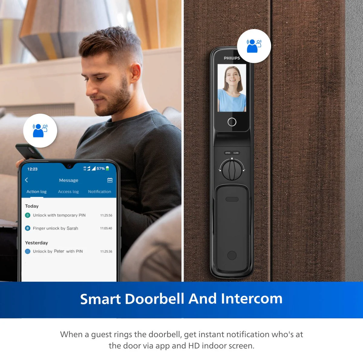 Philips Easykey Smart Mortise Door Lock - 3D Facial Recognition - Black - 80mm x 420mm - Image 5