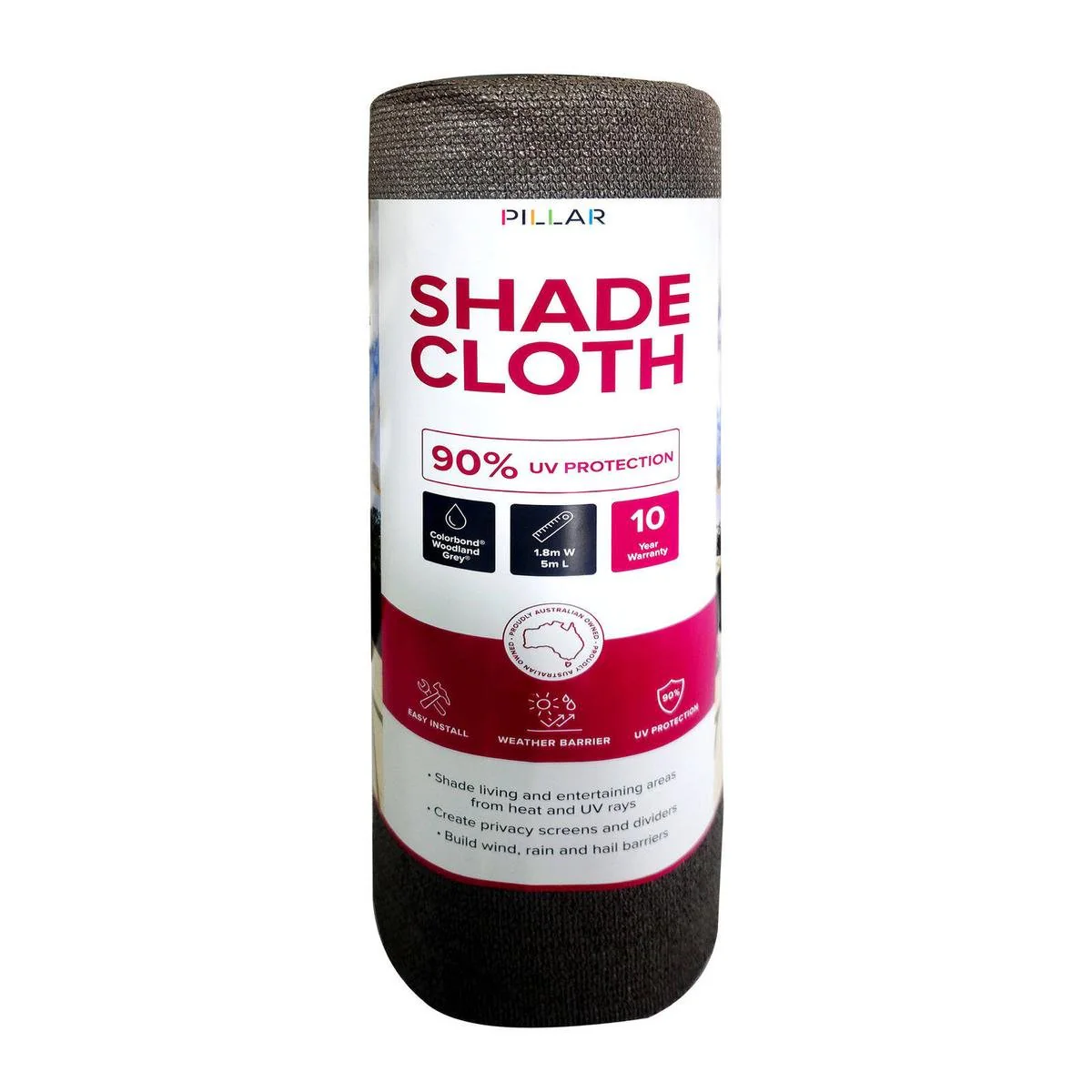 Pillar 1 Shade Cloth 83 x 10m - Woodland Grey - 90% UV Protection