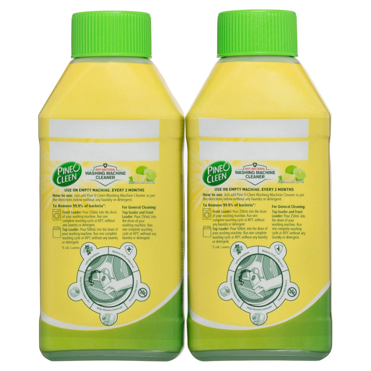 Pine O Cleen 250ml Anti Bacterial Washing Machine Cleaner 2 Pack - Lemon & Lime - Removes 99.9% Bacteria - Prevents Odours - Image 2