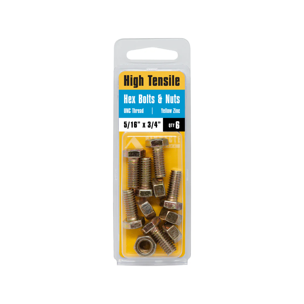 Pinnacle Hi Tensile Bolts and Nuts 6 Pack - 5/16" x 3/4" - Yellow Zinc - Image 2