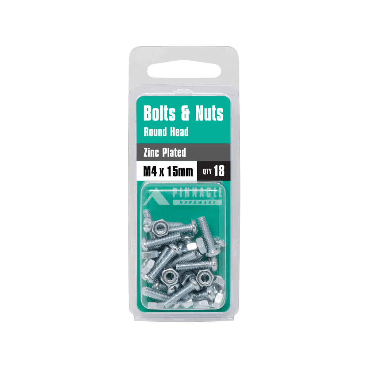Pinnacle M4 Zinc Plated Round Head Bolts and Nuts 18 Pack - 15mm - Image 3