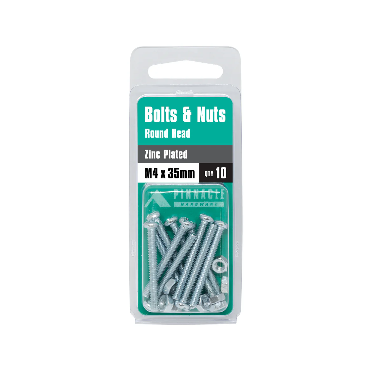 Pinnacle M4 Zinc Plated Round Head Bolts and Nuts 10 Pack - 35mm - Image 3