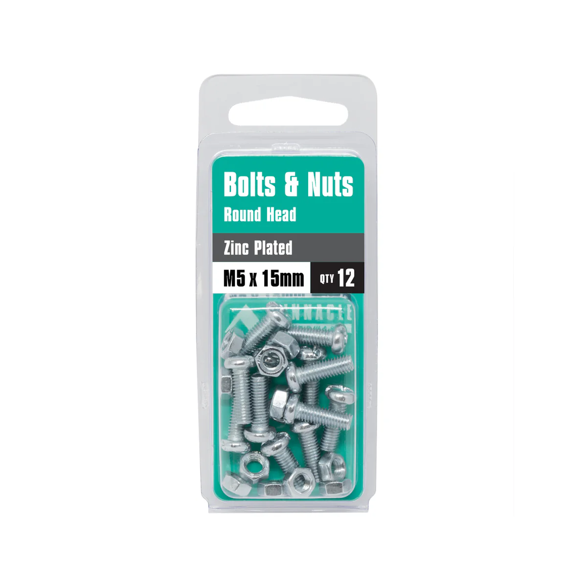Pinnacle M5 Zinc Plated Round Head Bolts and Nuts 12 Pack - 15mm - Image 3