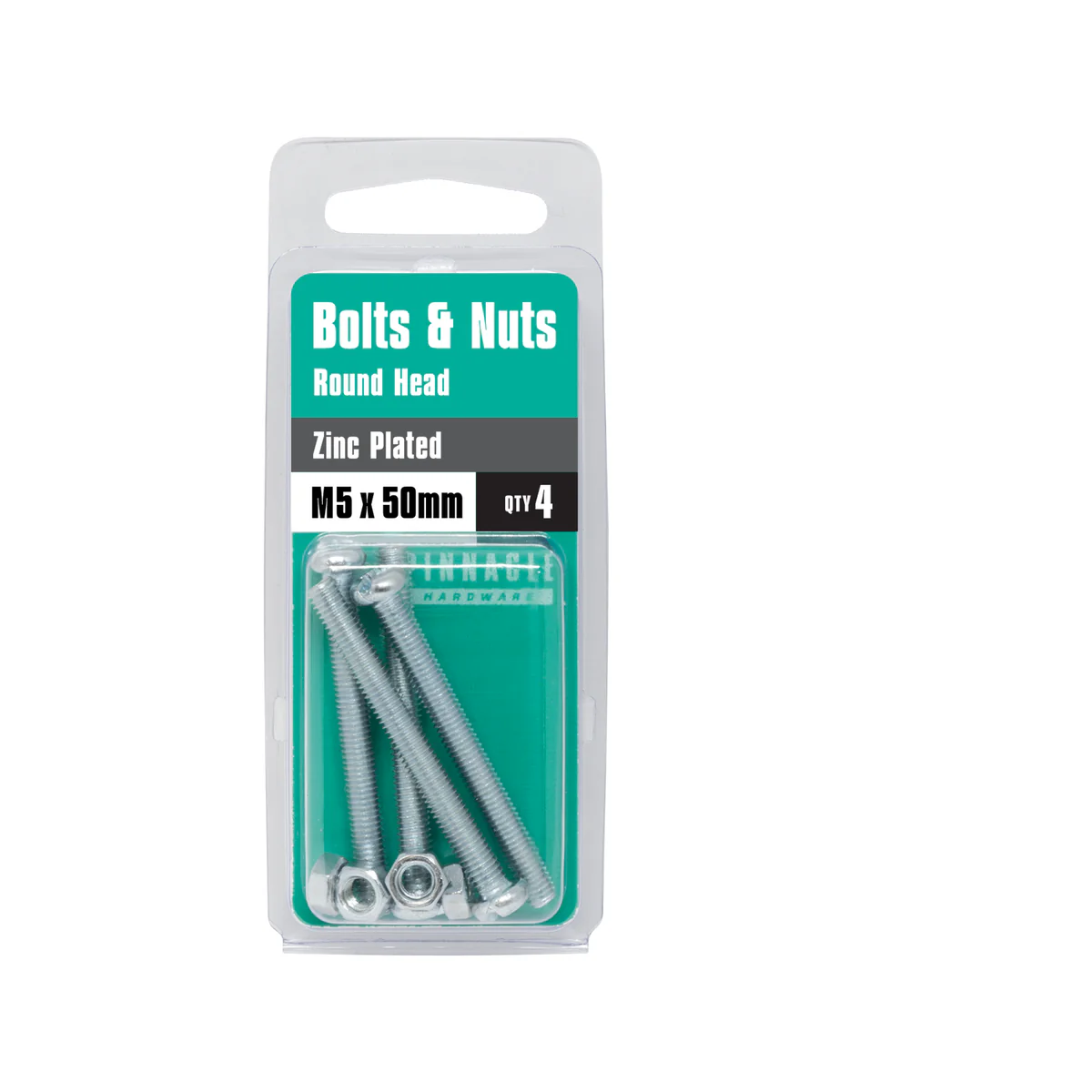 Pinnacle M5 Zinc Plated Round Head Bolts and Nuts - 4 Pack - 50mm - Image 3