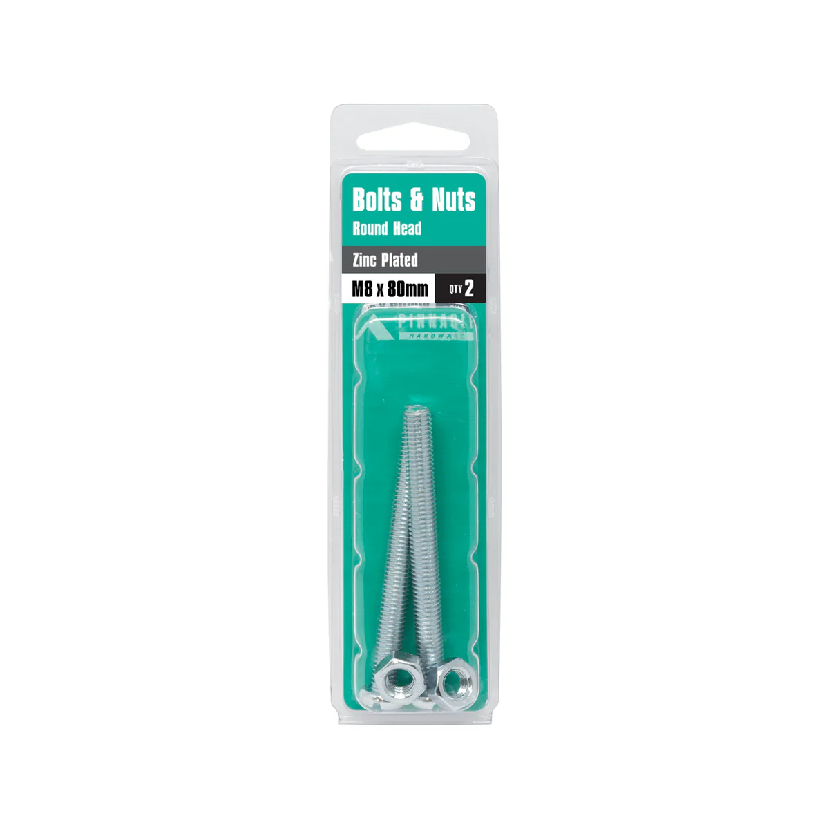 Pinnacle M8 Zinc Plated Round Head Bolts and Nuts 2 Pack - 80mm - Image 3