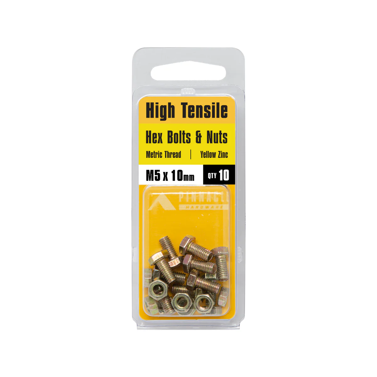 Pinnacle Hex Bolt and Nut - 5 x 10mm - Yellow Zinc - Hi Tensile - 10 Pack - Image 2
