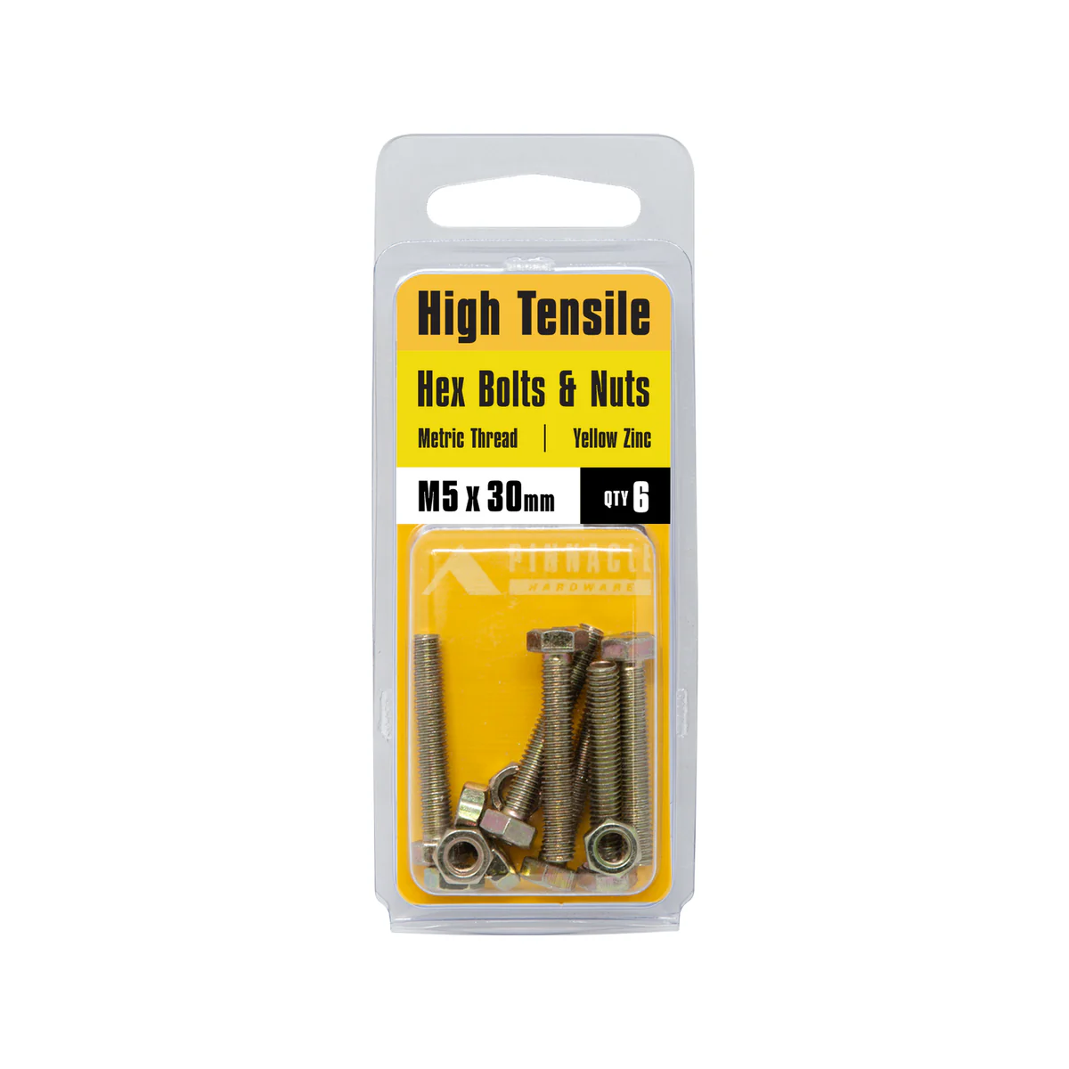 Pinnacle Hex Bolt and Nut - 5 x 30mm - Yellow Zinc - Hi Tensile - 8 Pack - Image 2