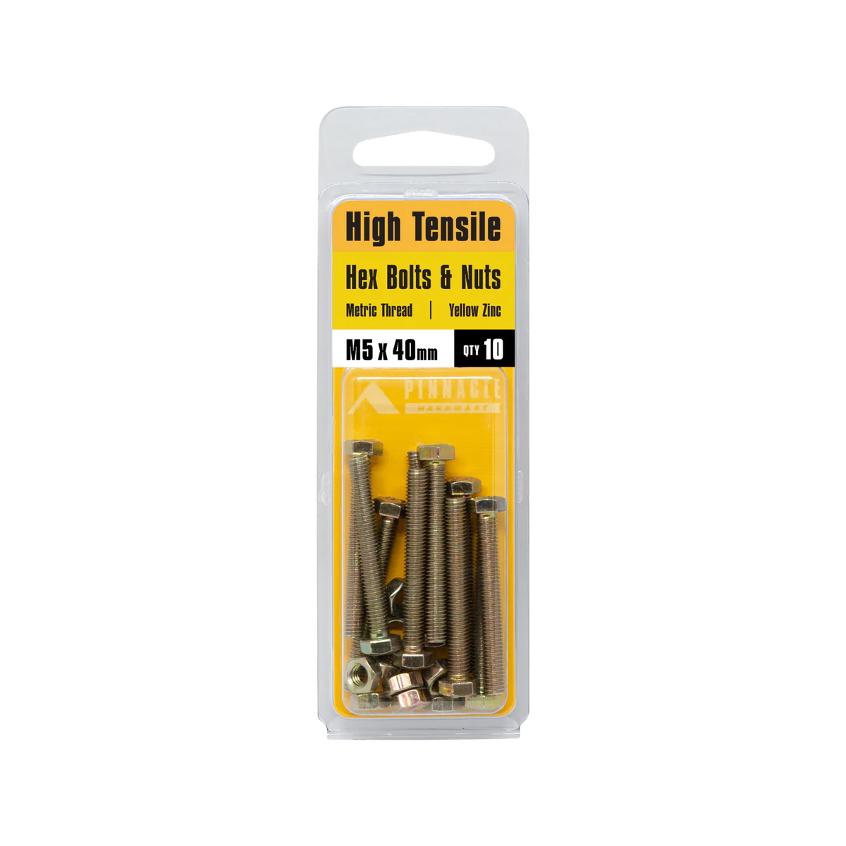 Pinnacle Hex Bolt and Nut - 5 x 40mm - Yellow Zinc - Hi Tensile - 10 Pack - Image 2