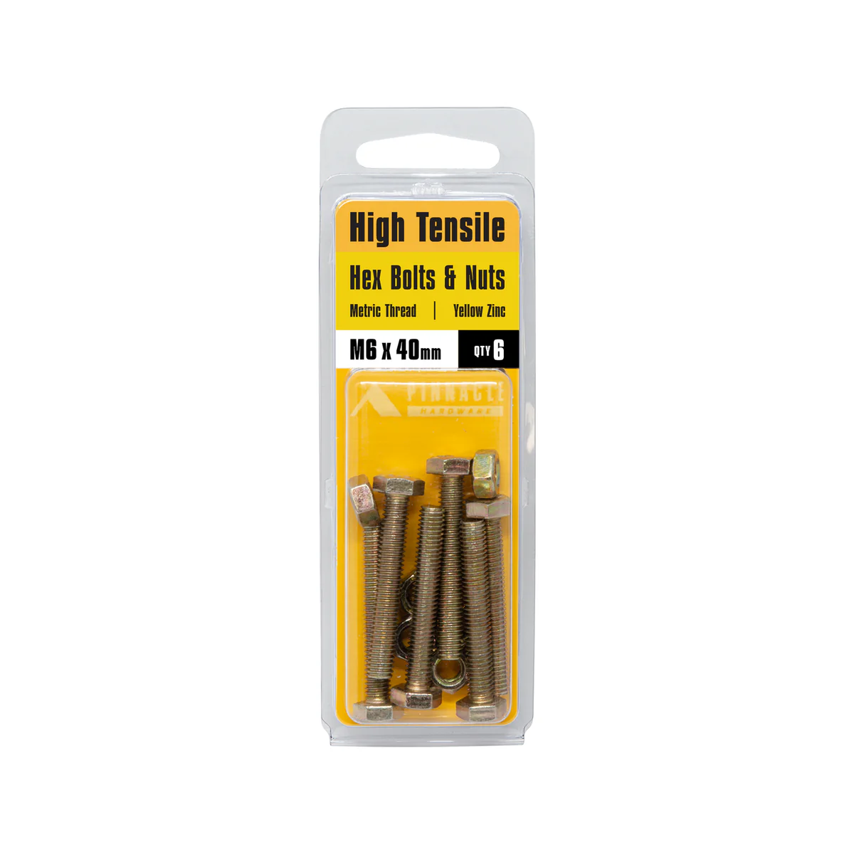 Pinnacle Hex Bolt and Nut - 6 x 40mm - Yellow Zinc - Hi Tensile - 6 Pack - Image 2
