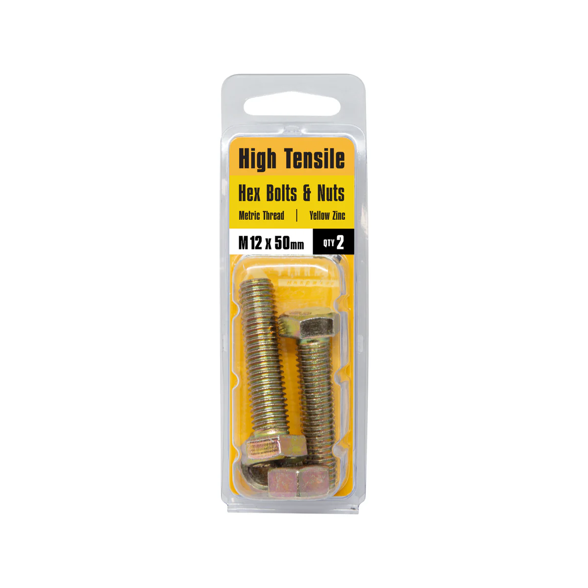 Pinnacle Hex Bolt and Nut - M12 x 50mm - Hi Tensile - Yellow Zinc - 2 Pack - Image 2