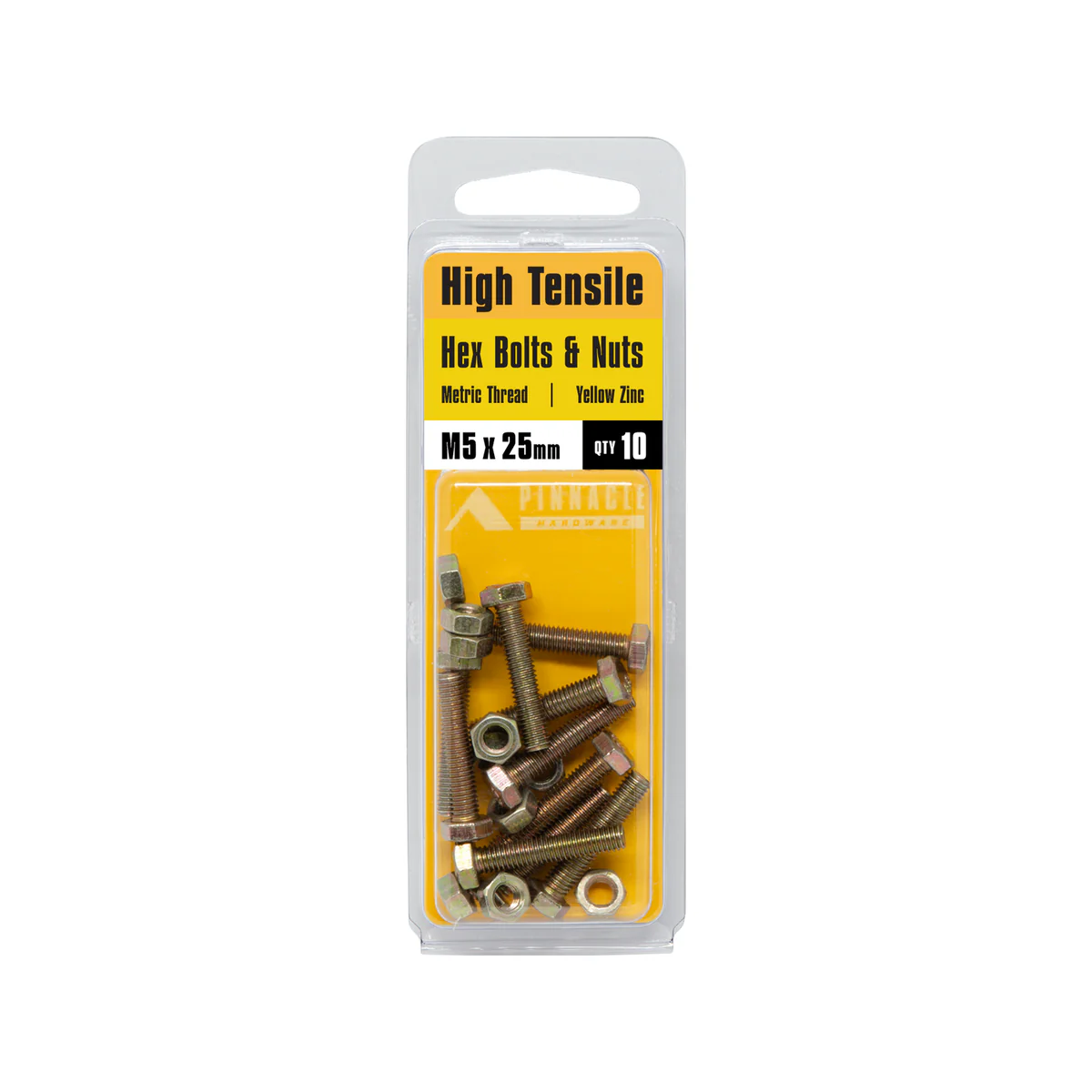 Pinnacle Hex Bolt and Nut - M5 x 25mm - Yellow Zinc - Hi Tensile - 10 Pack - Image 2