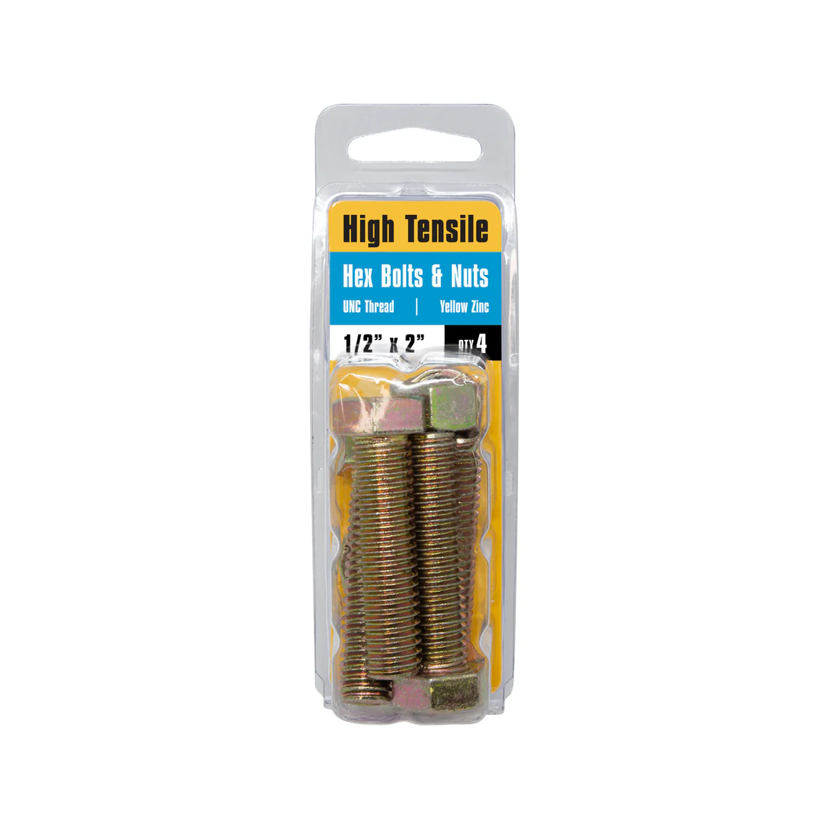Pinnacle Hex Bolt & Nut - 1/2 x 2" - Yellow Zinc - High Tensile - 6 Pack - Image 2
