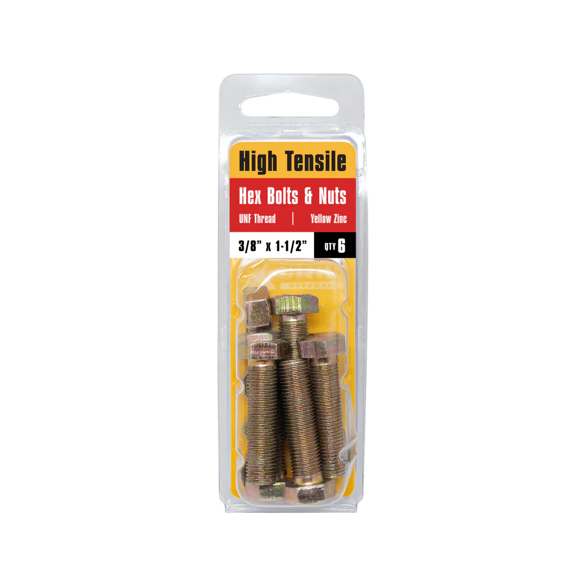 Pinnacle Hex Bolt & Nut - 3/8 x 1 1/2" - Yellow Zinc - High Tensile - 6 Pack - Image 2