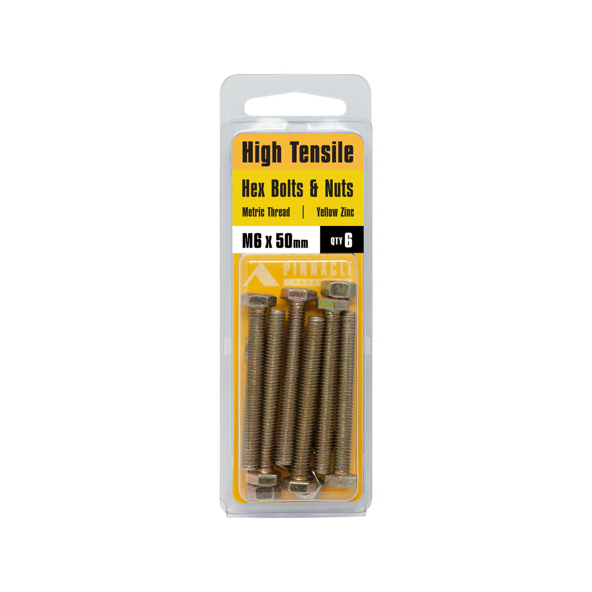 Pinnacle Hex Bolt & Nut - 6 x 50mm - Yellow Zinc - Hi Tensile - 6 Pack - Image 2