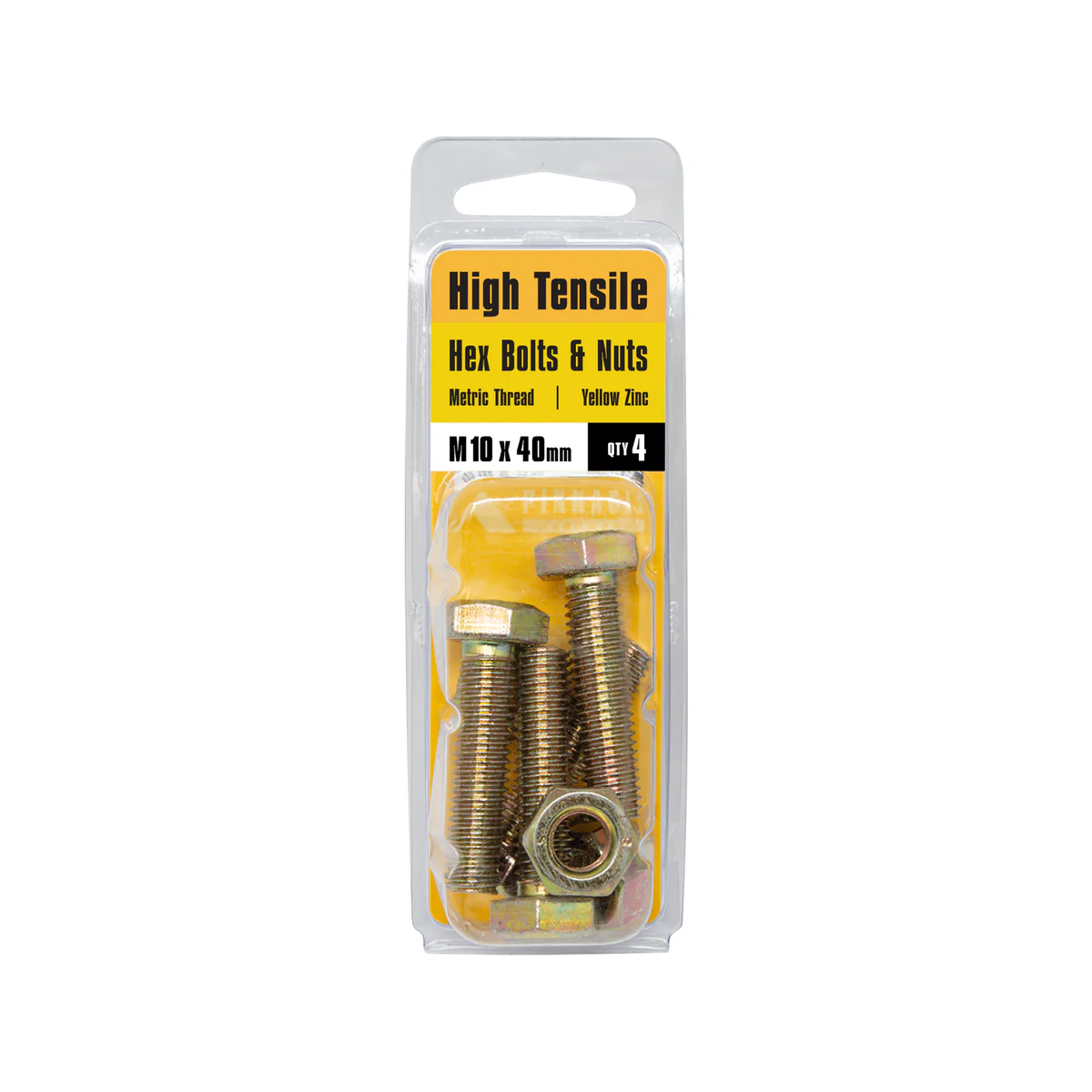 Pinnacle Hex Bolt & Nut - M10 x 40mm - Yellow Zinc - Hi Tensile - 4 Pack - Image 2