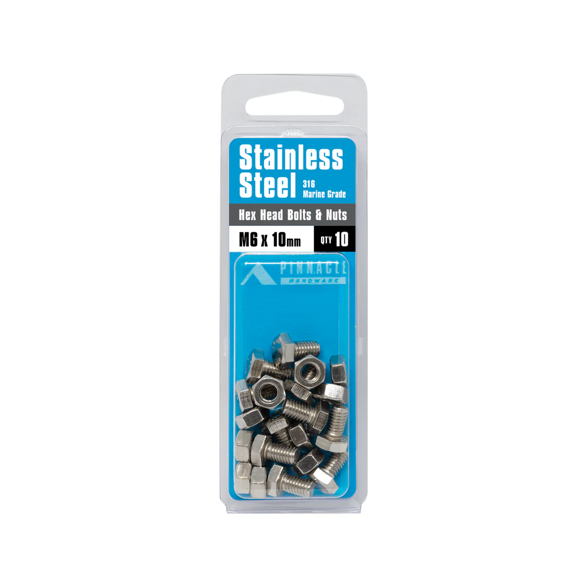 Pinnacle Hex Head Bolts and Nuts - M6 x 10mm - Stainless Steel - 10 Pack - Image 3