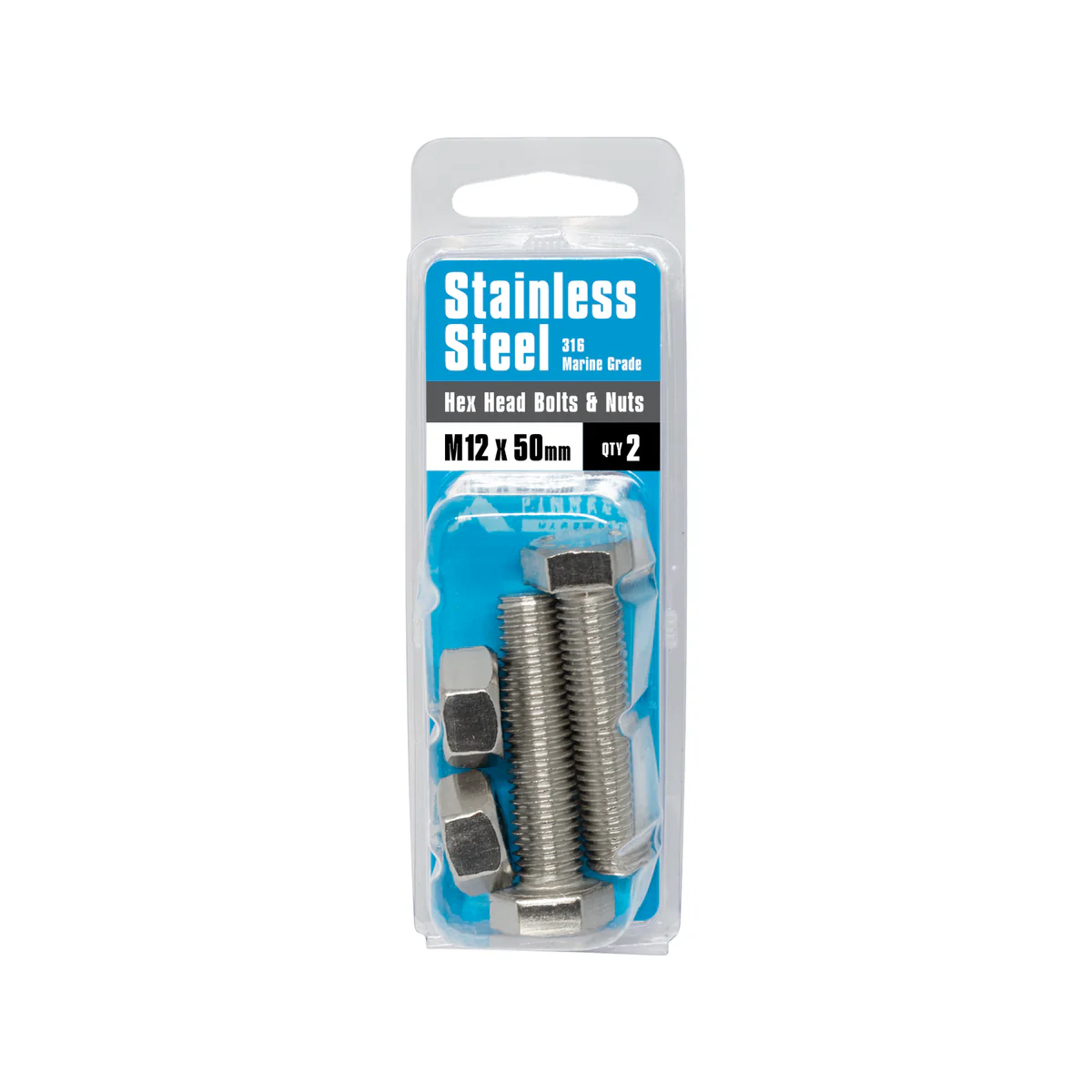 Pinnacle Hex Head Bolts - M12 x 50mm - Stainless Steel - Pack of 2 - Image 3