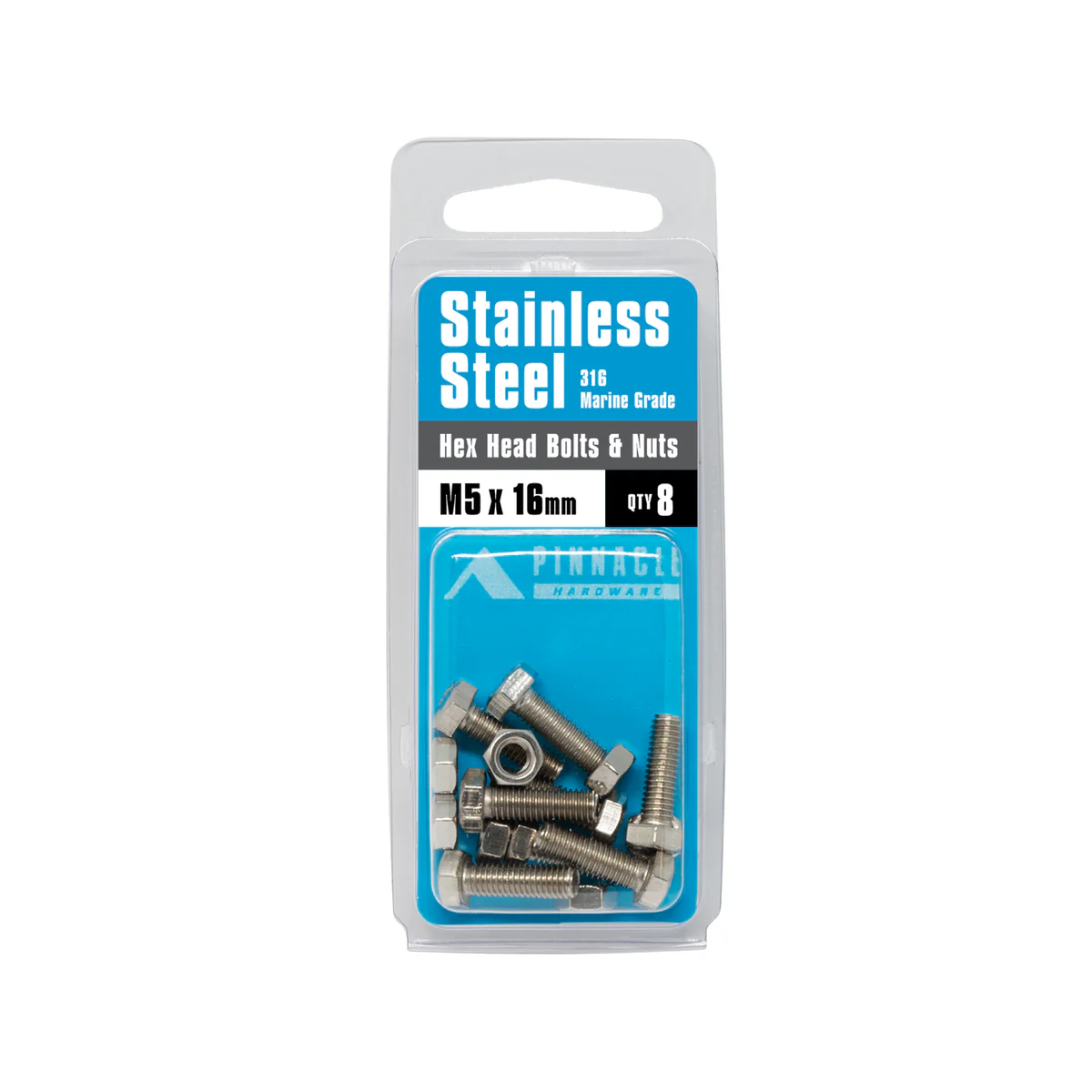 Pinnacle Hex Head Bolts - M5 x 16mm - Stainless Steel - 8 Pack - Image 3