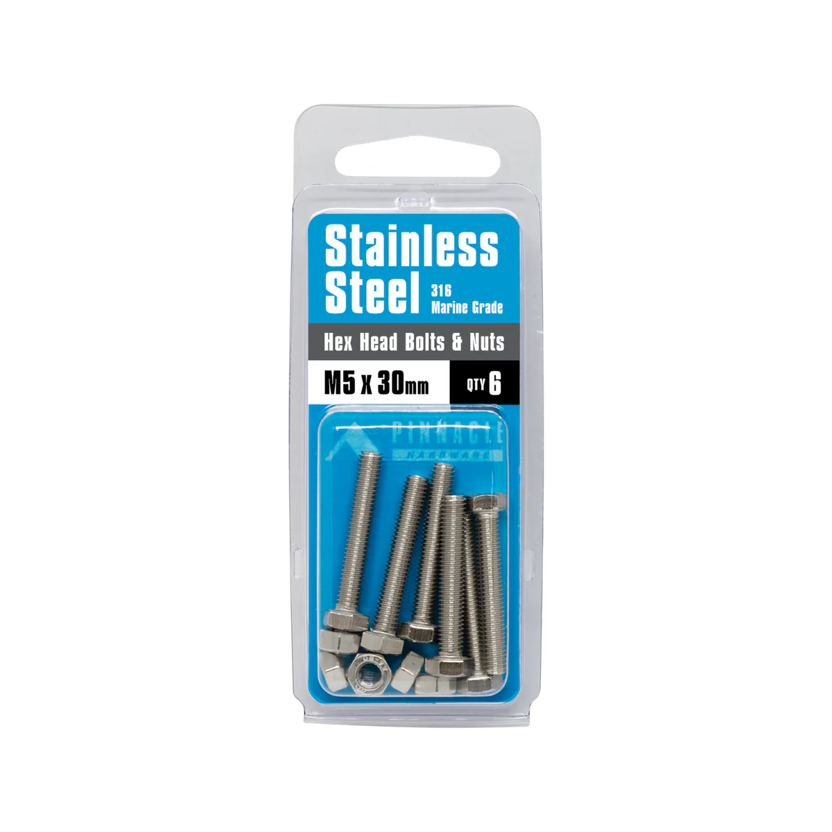 Pinnacle Hex Head Bolts - M5 x 30mm - Stainless Steel - 6 Pack - Image 3