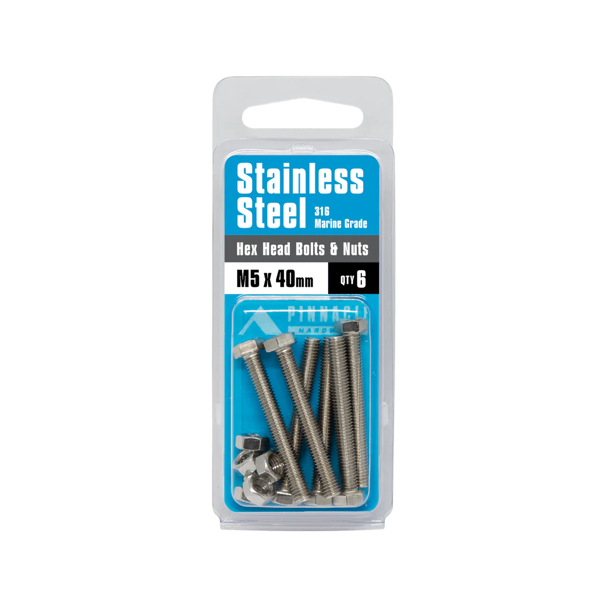 Pinnacle Hex Head Bolts - M5 x 40mm - Stainless Steel - Pack of 6 - Image 3