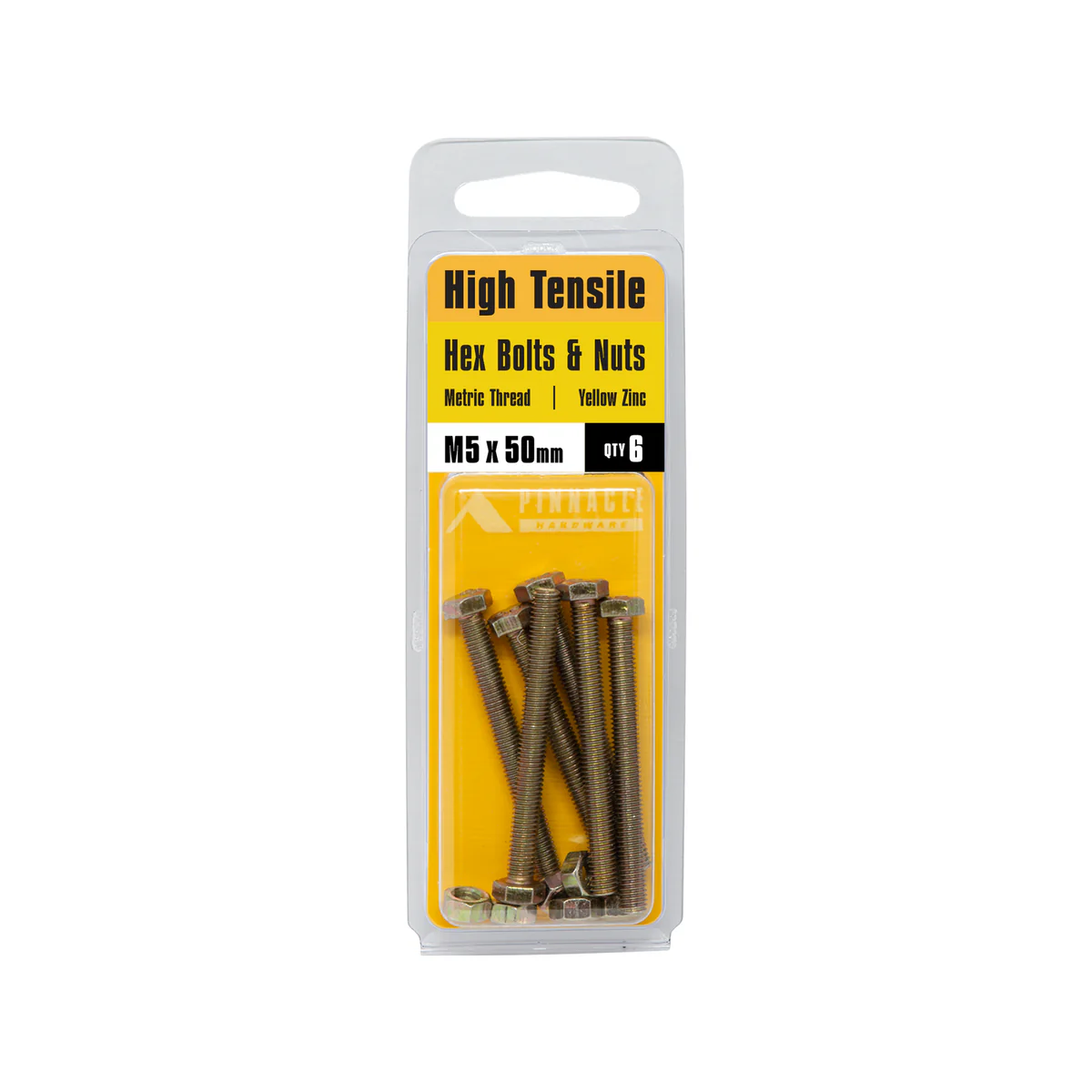 Pinnacle Hi Tensile Bolt and Nut - 5 x 50mm - Yellow Zinc - 6 Pack - Image 2