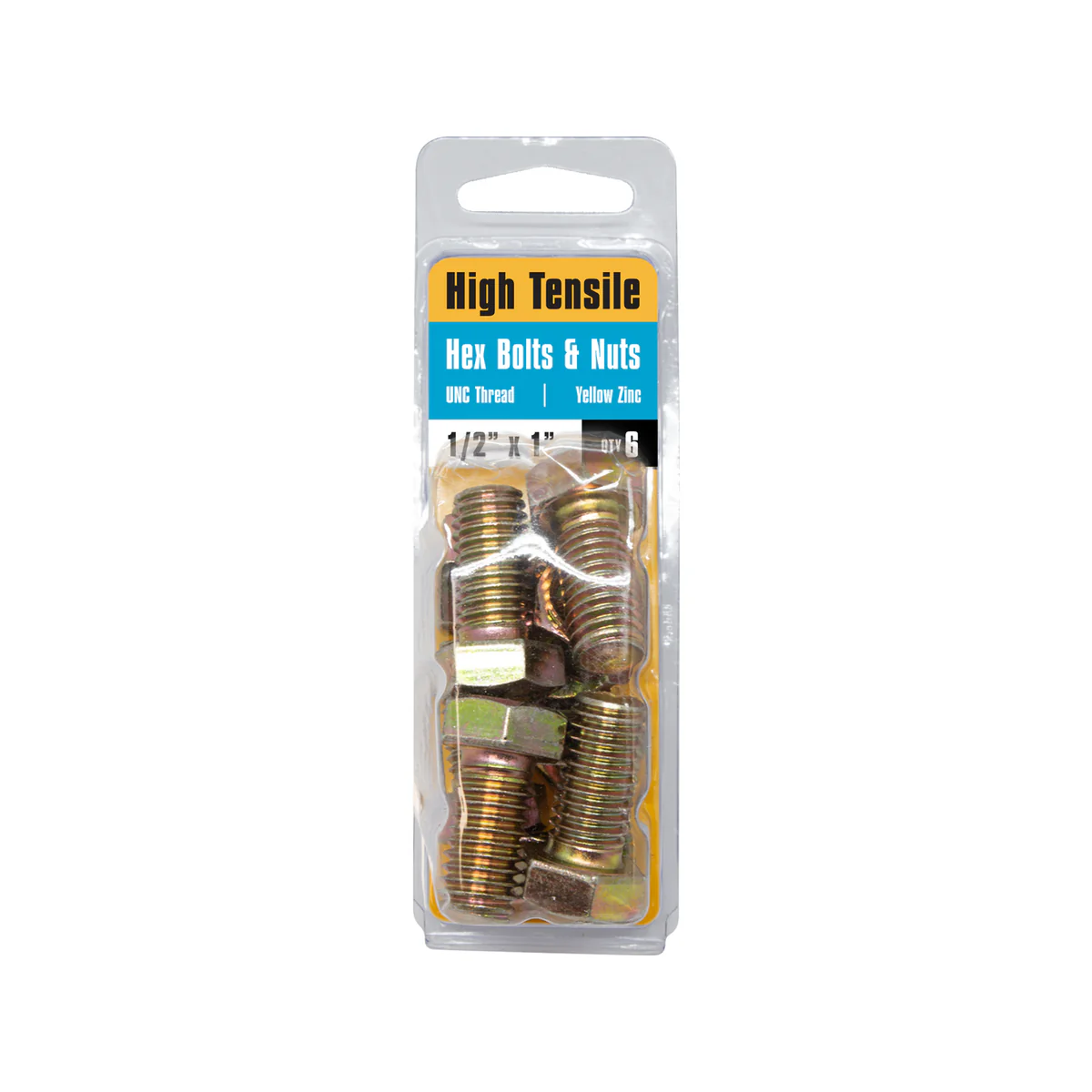 Pinnacle Hi Tensile Hex Bolt & Nut - 1/2 x 1" - Yellow Zinc - 6 Pack - Image 2