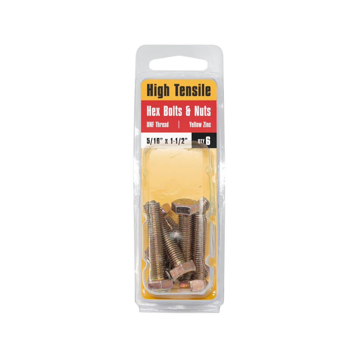 Pinnacle Hi Tensile Hex Bolt & Nut - 5/16 x 1 1/2" - Yellow Zinc - 6 Pack - Image 2