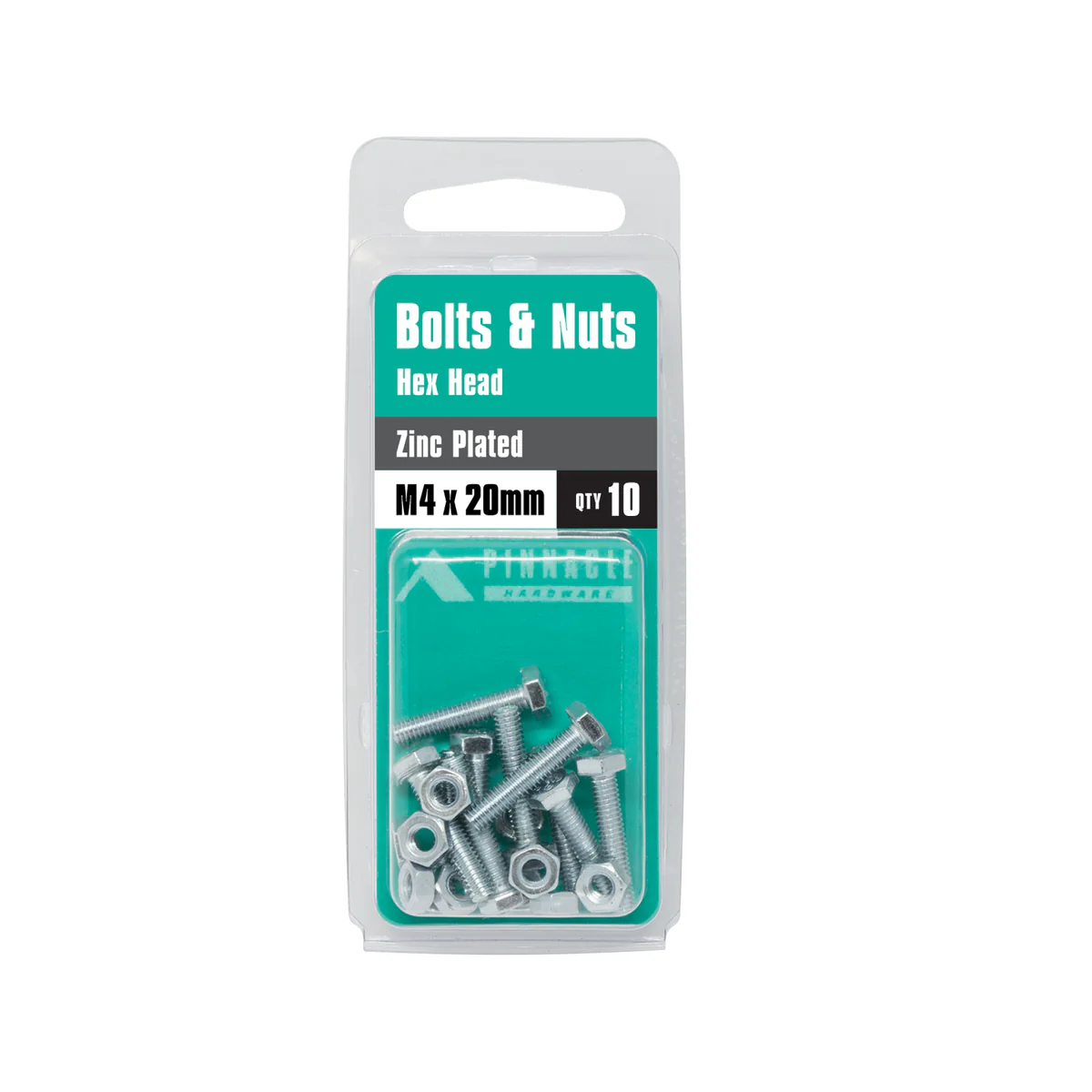 Pinnacle M4 Zinc Plated Hex Head Bolts and Nuts 10 Pack - 20mm Length - Image 3