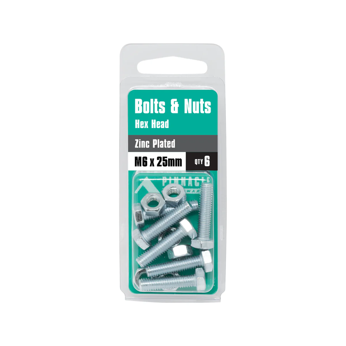 Pinnacle M6 Zinc Plated Hex Head Bolts and Nuts 6 Pack - 25mm - Image 3